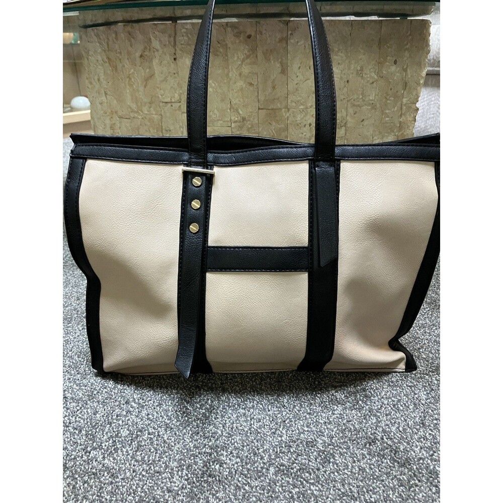 Big Buddha Black Cream Beige Large Handbag Tote Bag‎